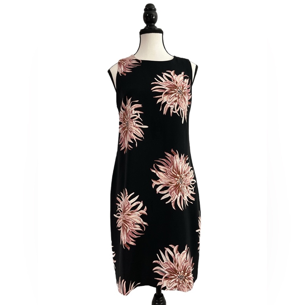 Ann Taylor Factory Black/Pink Sheath Midi Dress Crew Neck Sleeveless | 4